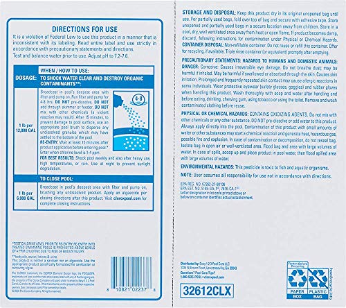 Clorox® Pool&Spa™ Shock Plus, for Crystal Clear Swimming Pool Water, Swim-ready in 15 minutes, Suitable for vinyl pools 12 Count (Pack of 1)