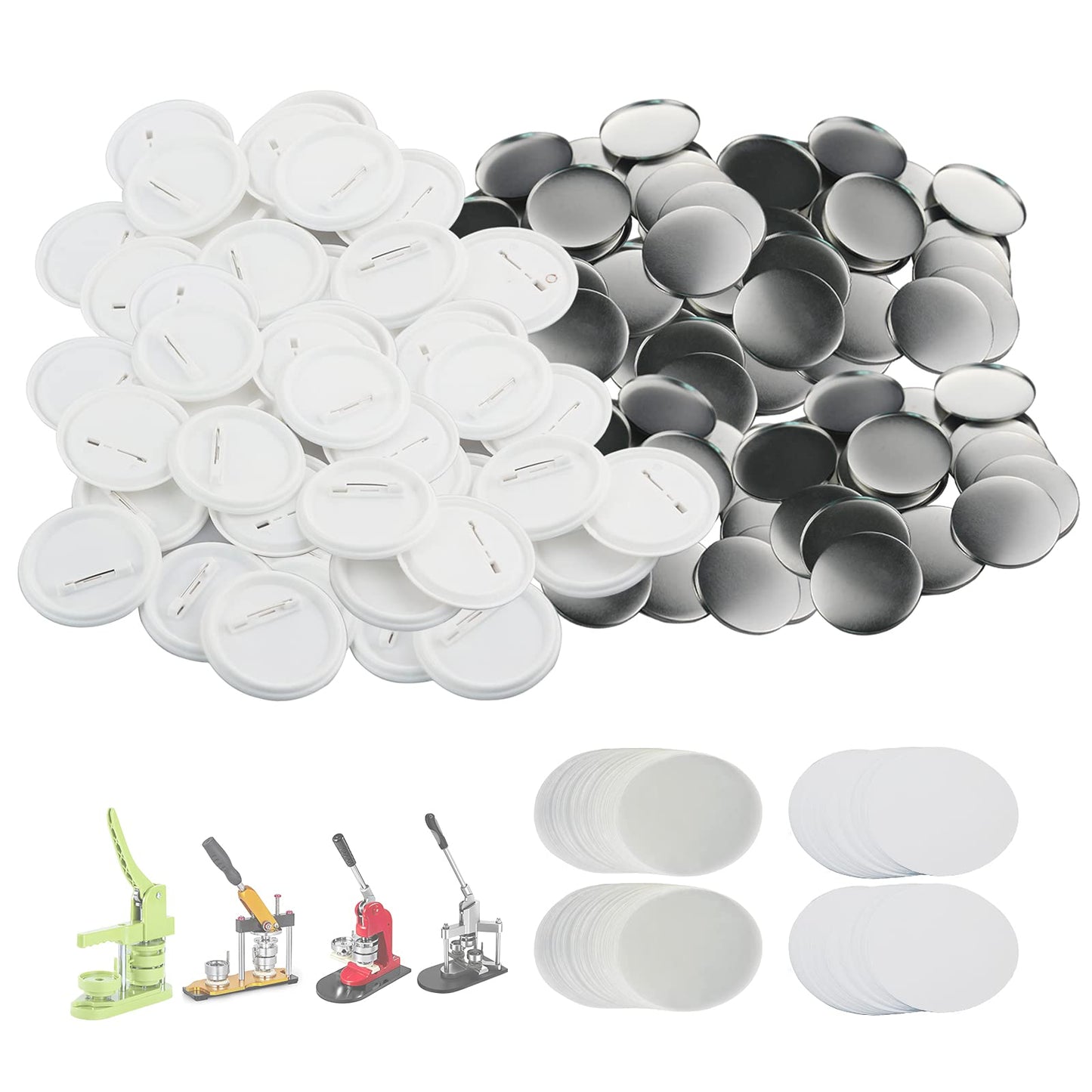 Mostme 200 Sets 58mm/2.25 inch Button Supplies Button Parts for Buttons Maker Machine 58mm, Round Badge Blank Buttons Pins, Includes Plastic Pin Back Cover, Metal Cover, Clear Film&Blank Paper