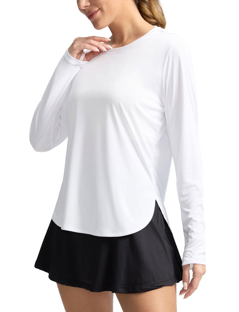 Women's Sun Shirts UPF 50+ Long Sleeve UV Protection Shirt Lightweight Quick Dry Workout Hiking Tops for Women(White Stripe,XS)