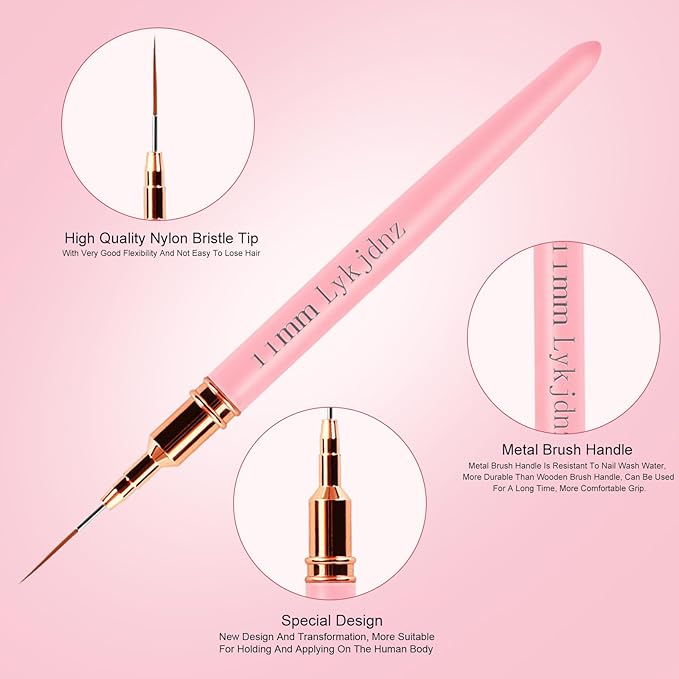 5pcs Nail Art Liner Brushes, Liner Brush For Nails Gel, Painting Art Design Brush Set Nail Dotting Drawing Tool For Long Lines, Thin Details, Fine Drawing Sizes 7/9/11/15/25 mm (Pink)