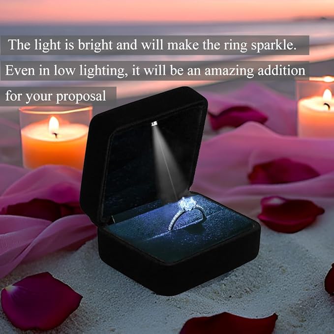 GBYAN Velvet Ring Box with LED Light Jewelry Display Gift Box for Proposal,Engagement, Wedding