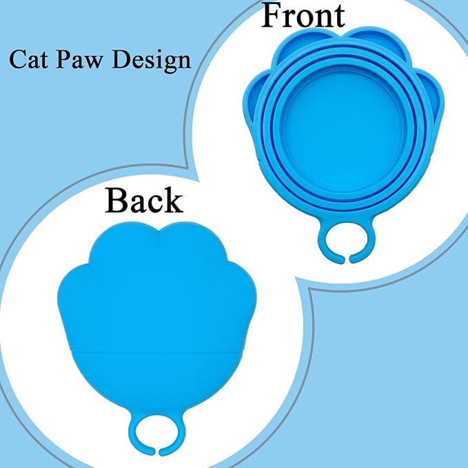 Cat Food Can Spoon & 3 Pcs Can Lids | Cute Paw Shape Covers & Opener for Wet Food | Universal BPA Free Silicone for Cats and Dogs Food(Blue)
