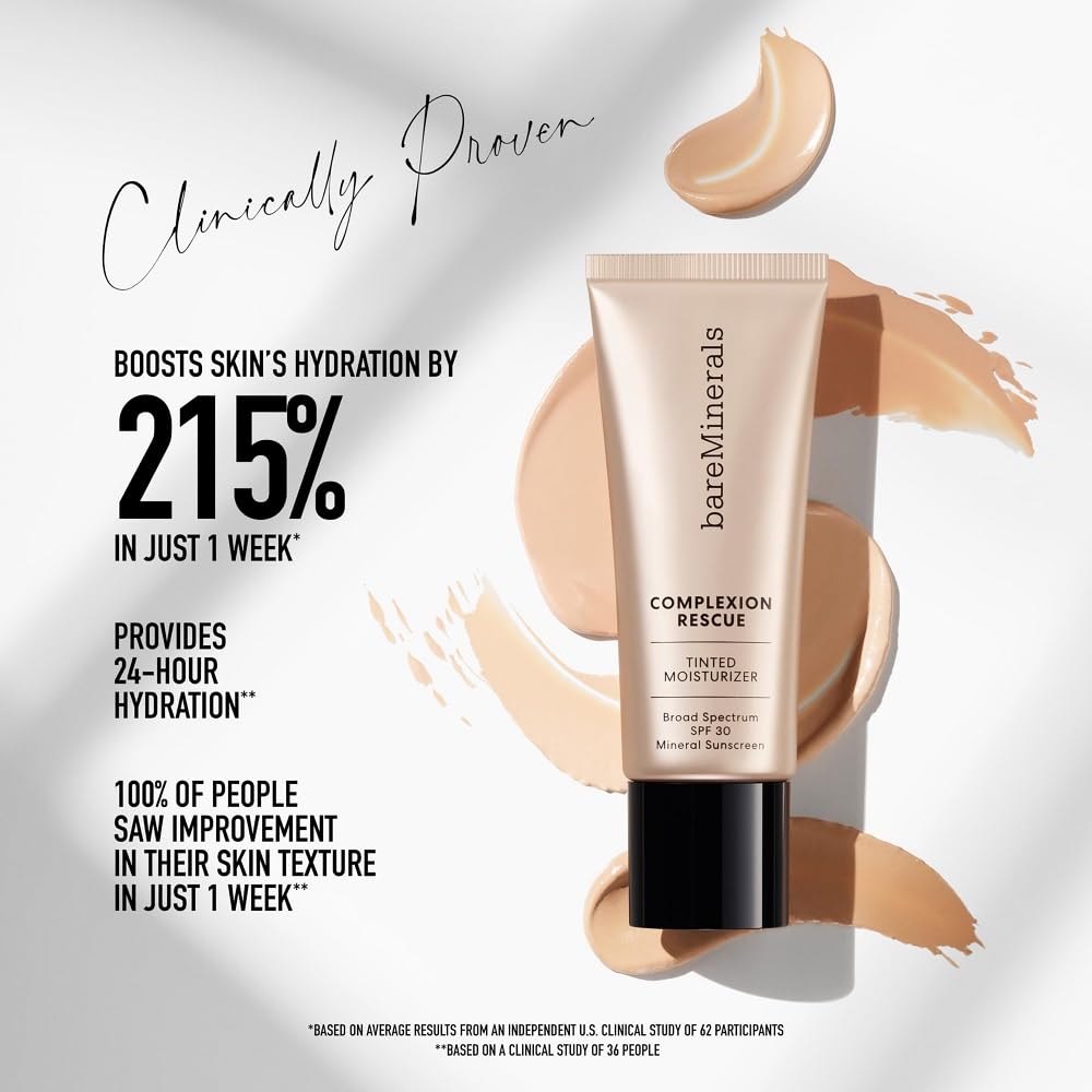 bareMinerals Complexion Rescue Tinted Moisturizer for Face with SPF 30, Full Size, Ginger 06, Vegan, Cruelty-Free & Dermatologist-Tested