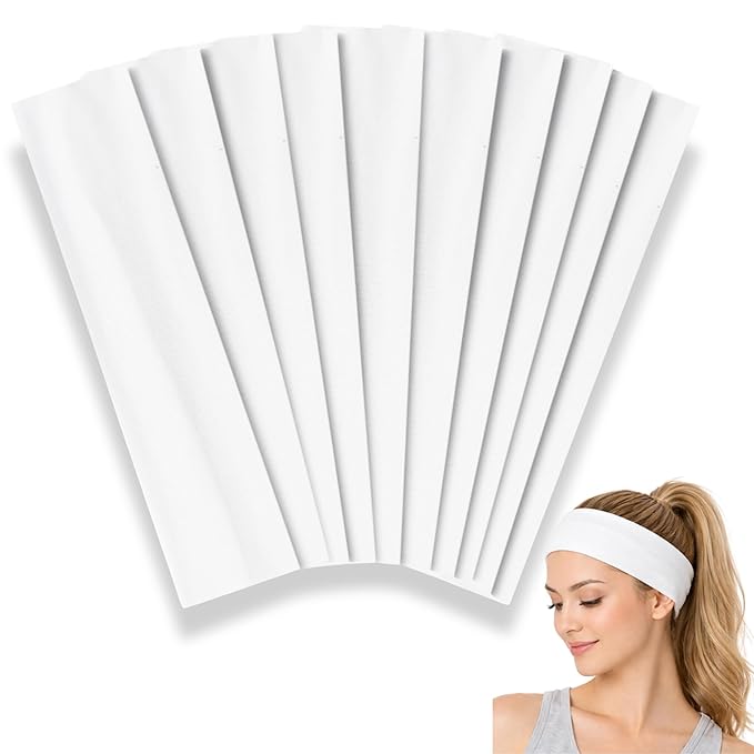 Styla Hair Headbands for Women Stretch Fashion Head Bands 10 Pack Non-Slip Head Wraps Great for Spa, Sports, Yoga, Pilates, Running, Gym Headband, Workouts (White)