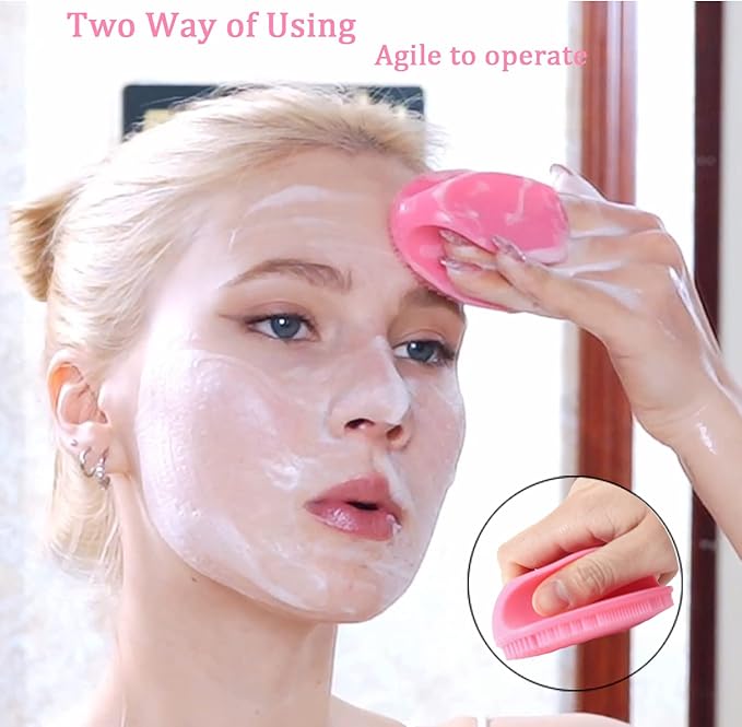 REVEX Face Scrubber,2Pcs Silicone Face Scrubber for Women Men,Face Exfoliator Brush, Manual Facial Cleansing Brush,Exfoliating Pore Scrubber for Sensitive Skin.(Pink+Purple)