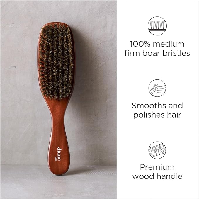 Diane Premium 100% Boar Wave Brush for Men and Barbers , Mens Hair Brush– Medium Bristles for Thick Coarse Hair – Use for Detangling, Smoothing, Wave Styles, Soft on Scalp, Restore Shine and Texture