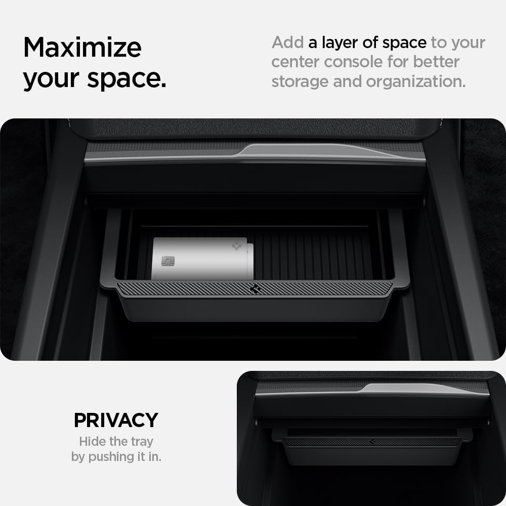 Spigen Center Console Organizer for Tesla Model Y Juniper (Only Premium & Performance 2026) and Model 3 Highland (Standard, Premium & Performance 2024/25/26) with Smooth Slide Technology - [Sliding]