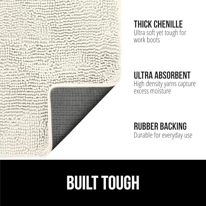 GORILLA GRIP SoakSTOPPER Dog Door Mat, 48x30 Machine Washable Rug Absorbent Doormat Captures Moisture Mud Dirt, Quick Dry Soft Chenille Entryway Rugs Indoor Entrance Mats for Dog Paws, Cream