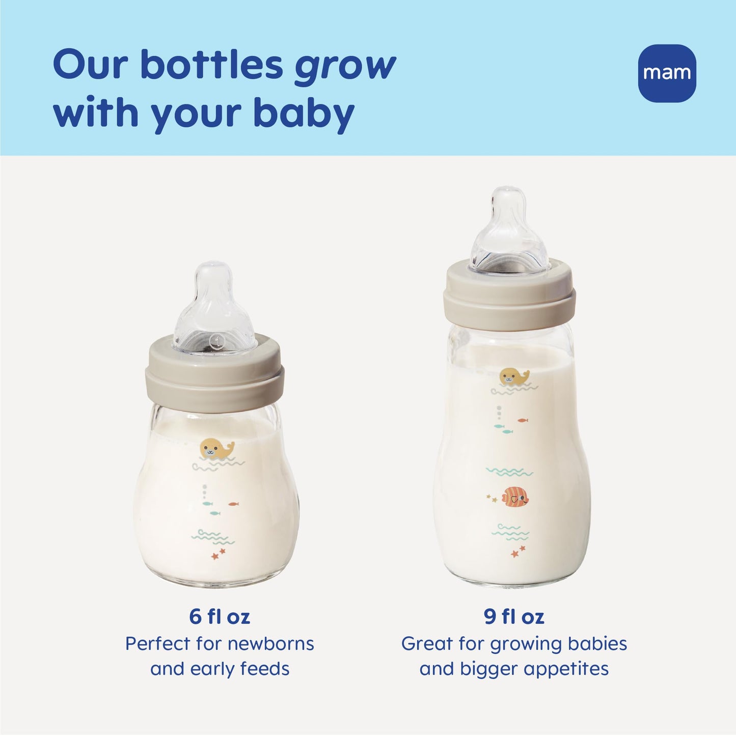 MAM 6oz Premium Glass Wide Neck Baby Bottle with Slow Flow Breastfeeding-Like Silicone Nipple, Easy to Clean,BPA Free, 0+ Months, Easy Switch Between Breast and Bottle, Made in Europe, 3 Pack Unisex