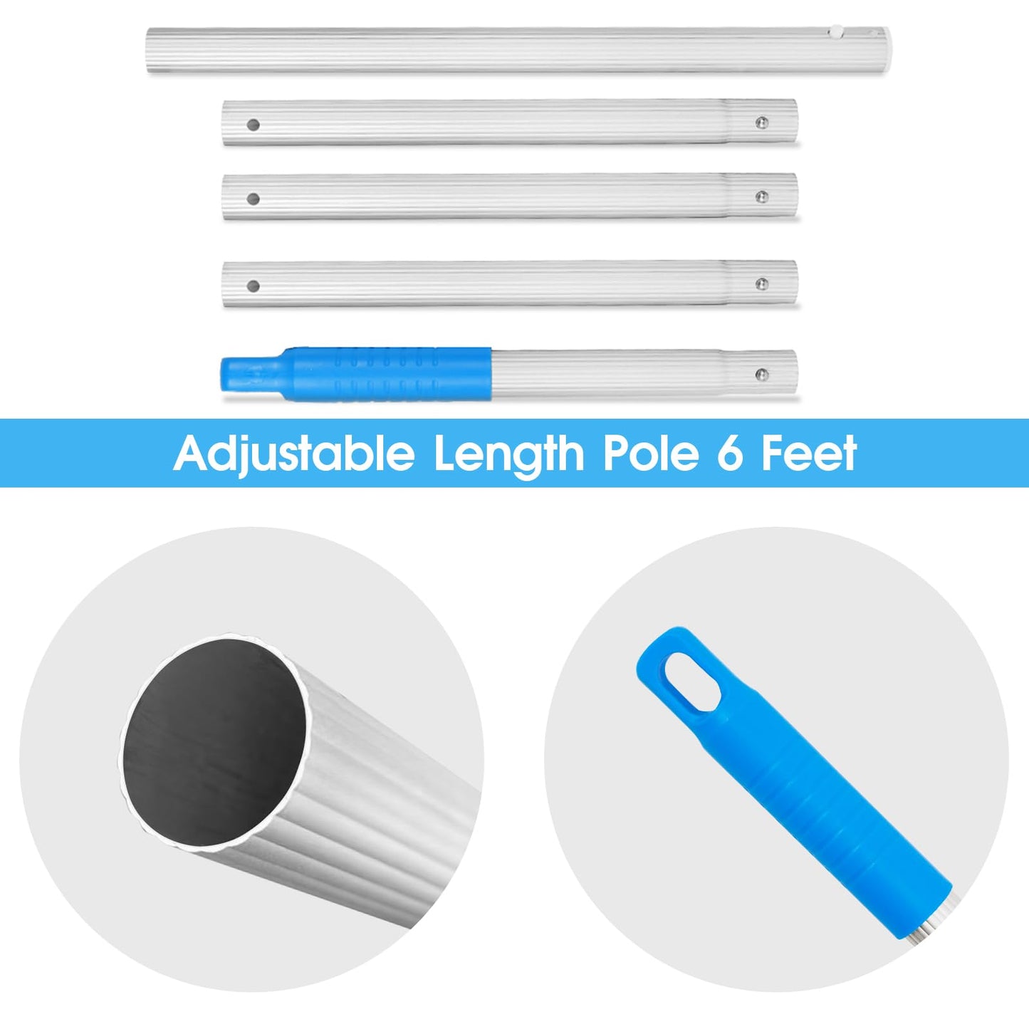 TidyMister Pool Leaf Skimmer Net Ultra Fine Mesh with Aluminum Poles 5 Sections 6 Feet Swimming Pool Cleaning Net Leaf Catcher for Above Ground Pools Inground Pools