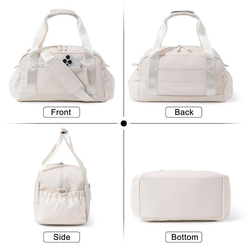 Bucosd Small Gym Bag for Women, Mini Crossbody Gym Duffle Bag with Wet Compartment, Carry on Gym Tote Bag for Workout Dance Sport Travel (Medium-Beige)