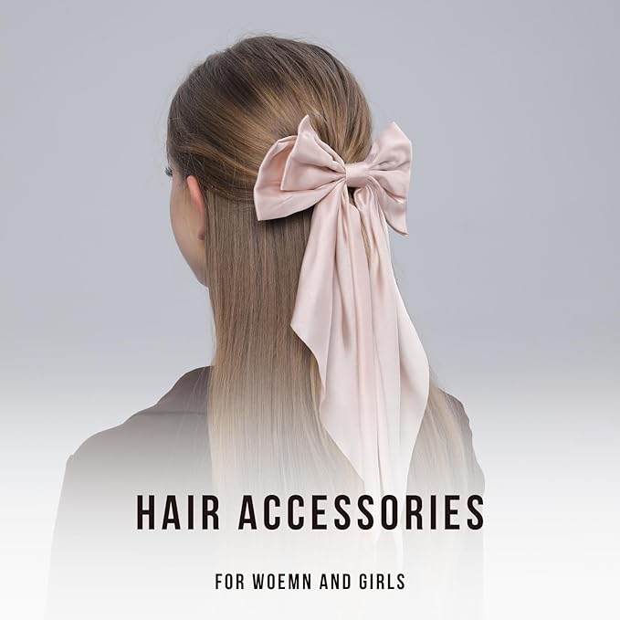 2PCS Big Hair Bow Clips for Women Girls Ã¢ÂÂ Rose Satin Ribbon Bow Barrettes with Long Tails, Large Romantic Hair Accessories for Ponytail, Wedding & Gift