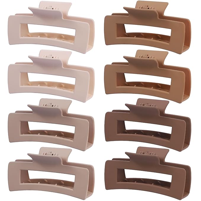 8 Pcs Large Hair Claw Clips 4.1 Inch Non-slip Big Square Matte Hair Claws for Women, Strong Hold Banana Clip for Thick Thin Hair(White/Khaki)
