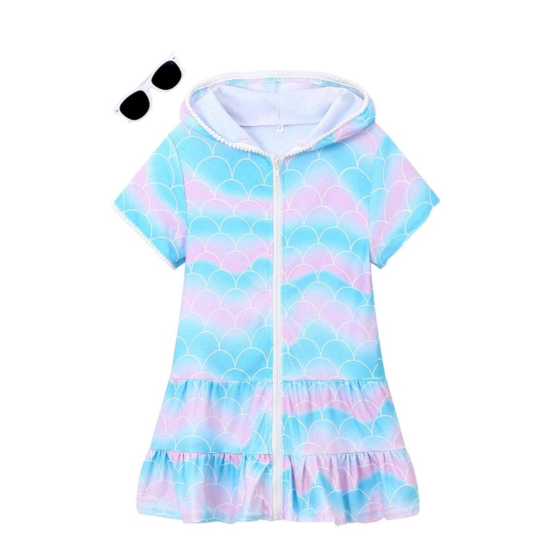 LUCKYGAL Kids Mermaid Beach Coverup Girls Swimsuit Coverup Zip-Up Beach Bathing Suit Wraps,4t 5t