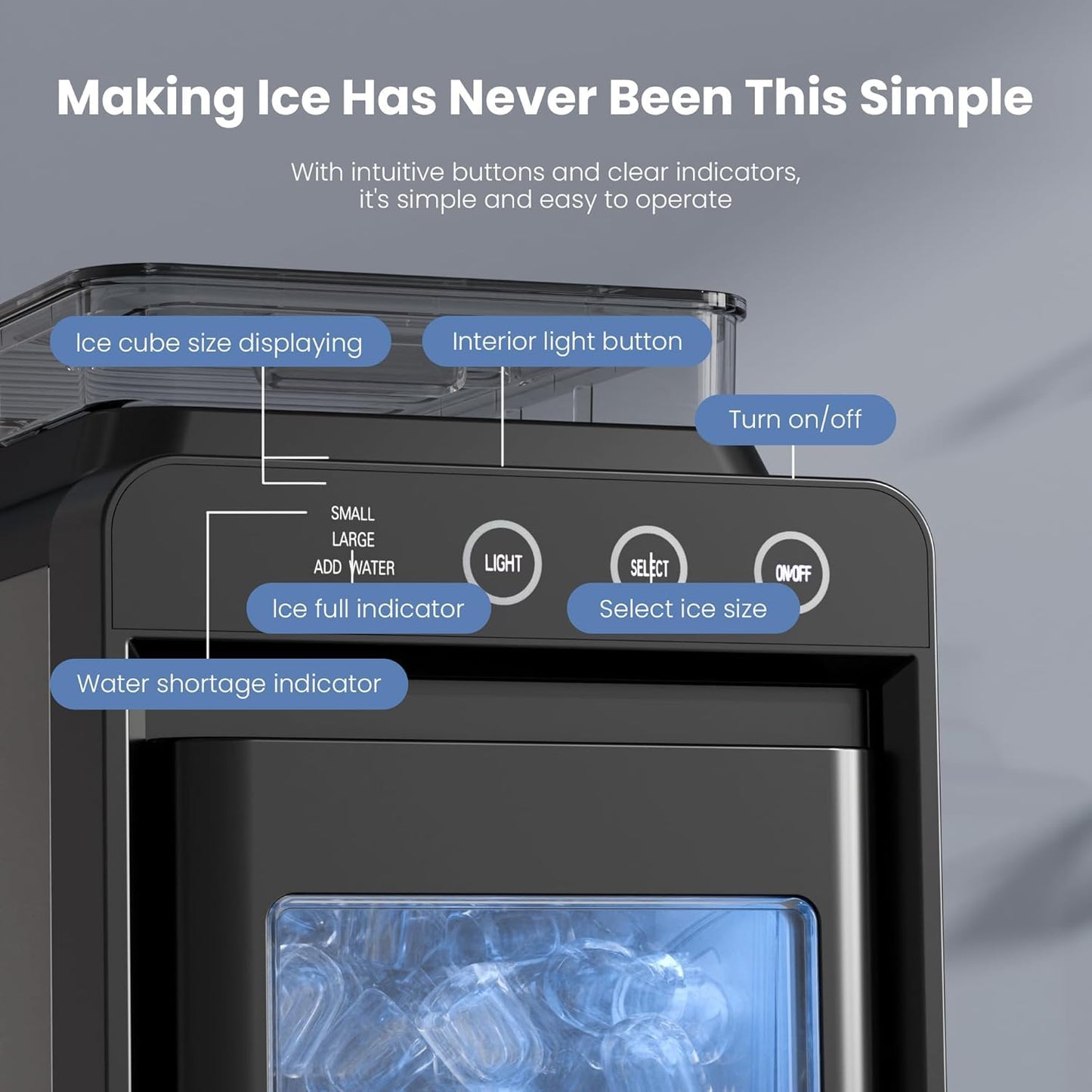 Electactic Countertop Ice Maker - 26Lbs/24H, 8 Cubes in 6 Mins, 1.2L Top Water Tank, 2 Sizes Bullet Ice, Auto-Clean & LED Light, Portable for Home Office Party