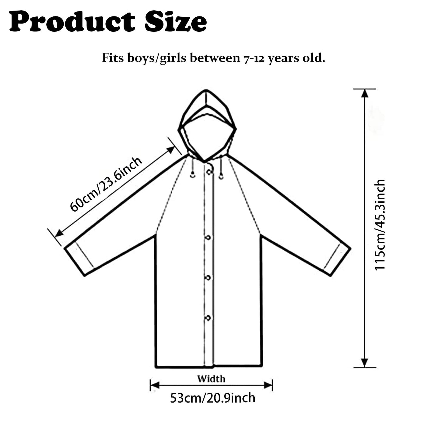 AIDEGER EVA Rain Ponchos for Kids, 2 Pack Reusable Raincoats with Hoods and Sleeves Lightweight Rain Jacket (White-2Pack)
