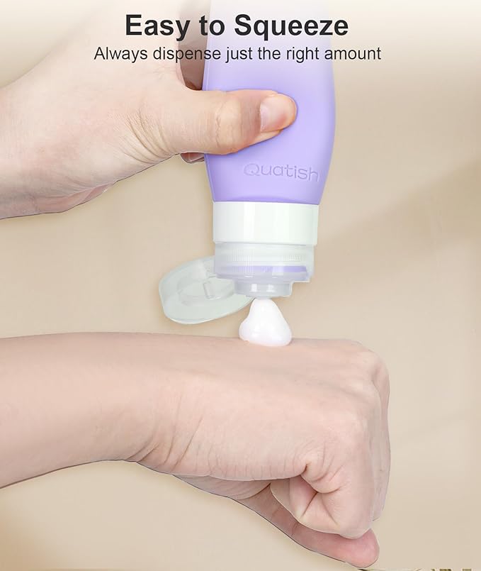 Quatish Travel Bottles for Toiletries 6 Pack, Original Patented Leakproof 3 oz Tsa Approved Travel Size Containers, BPA Free Silicone Shampoo and Conditioner Bottles, Cruise Camping Essentials, Purple