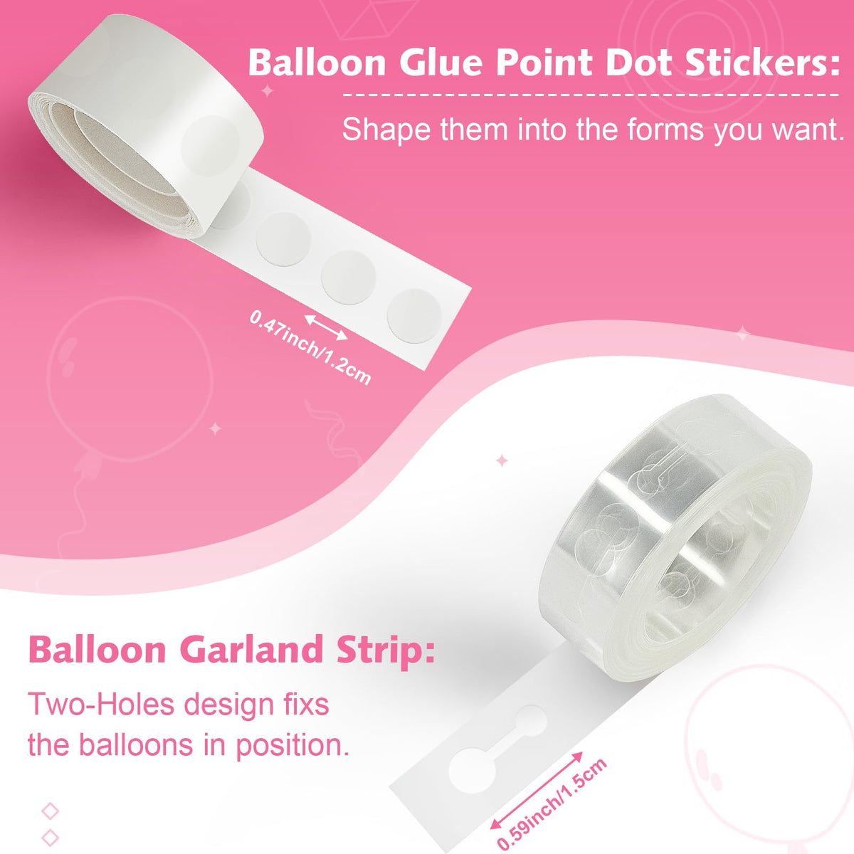 Bezente Balloon Arch Kit, 98.4ft Balloon Decorating Garland Tape Strips and 600pcs Glue Point Dot Stickers for Wedding Birthday Baby Shower Party Decorations