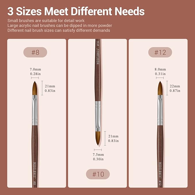 Modelones Kolinsky Sable Acrylic Nail Art Brush Red Wood Pen Nail Brushes for Extension 3D Carving Designs Professional Manicure Tool (10#)
