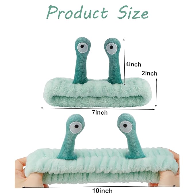 SuPoo Green Snail Face Wash Headband - Funny Skincare Spa Headband, Cute Alien Puffy Makeup Headbands for Women with Stretchy Antenna Eyes Hair Wrap