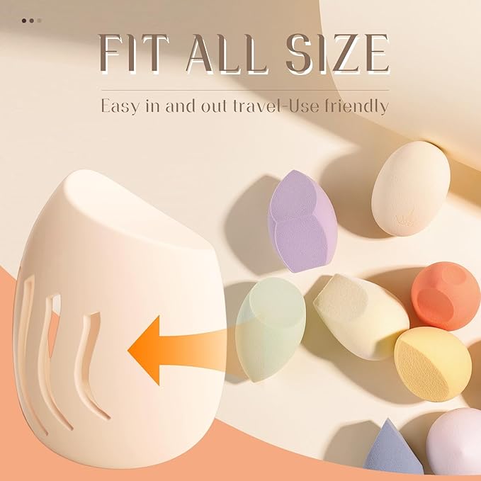 Silicone Makeup Sponge Holder travel case,Double-Sided Breathable Makeup Sponge Case for Business, Travel or Daily,Fit All Sponges,Quick Drying,Easy to Carry (Beige)