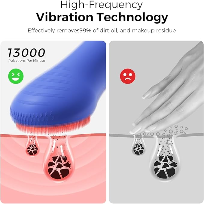 Face Scrubber Facial Cleansing Brush - Waterproof and Rechargeable Face Cleansing Brush with 4 LED Gentle Light, Cleansing, Exfoliating and Massaging, Electric Face Scrub Brush for Men & Women