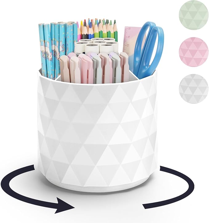 minimaliving Desk Organizer,Sparkling Diamond-like Pen Holder for Desk 360ÃÂ°Rotating Office Accessories,Pencil Cup with 5 Compartments Storage Box Caddy for Office,School,Home,Art Supply(White)