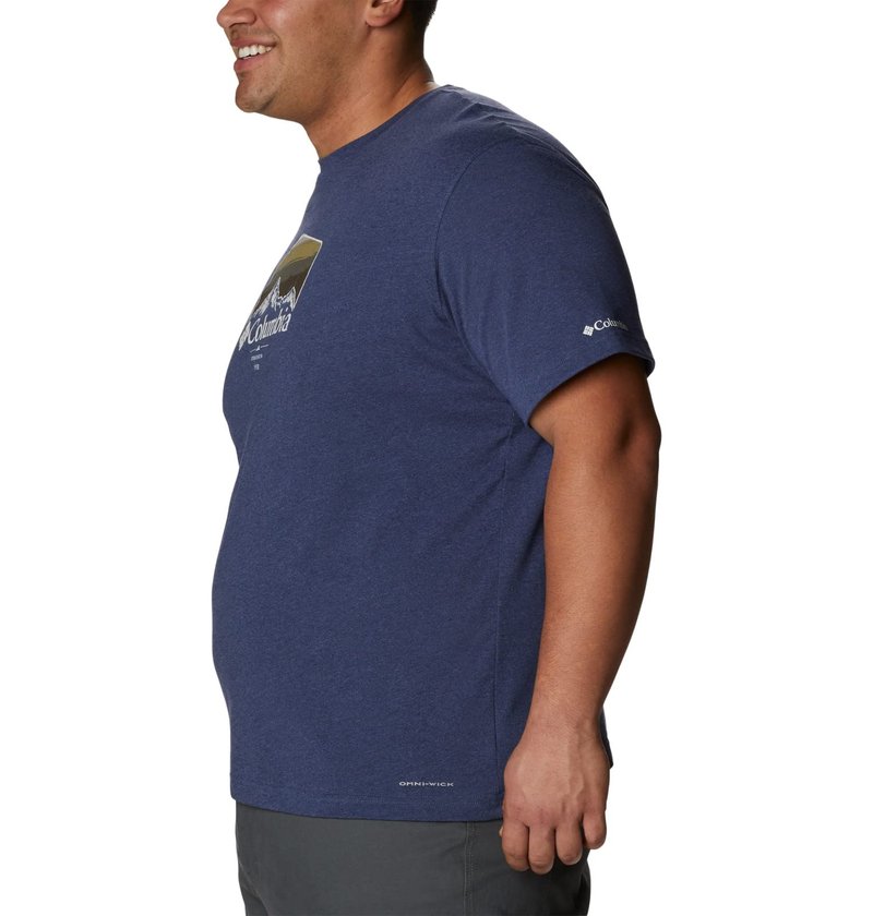 Columbia Men's Thistletown Hills Graphic Short Sleeve, Dark Mountain Heather/Hikers Graphic, X-Large