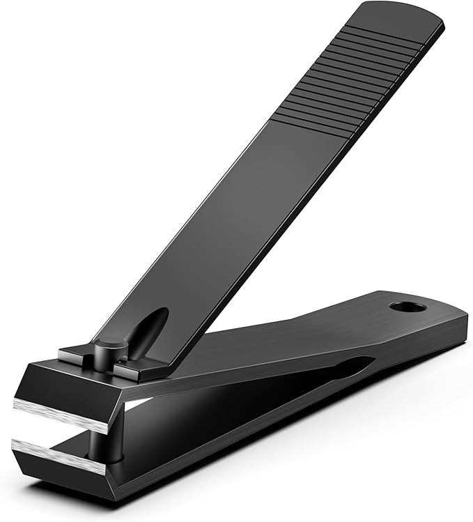Heavy Duty Straight Blade Nail Clippers for Thick Toenails, Professional Stainless Steel Fingernail Toenail Clippers Trimmers - Thick Wide Jaw Toe Nail Clippings for Seniors, Men & Women (Black)