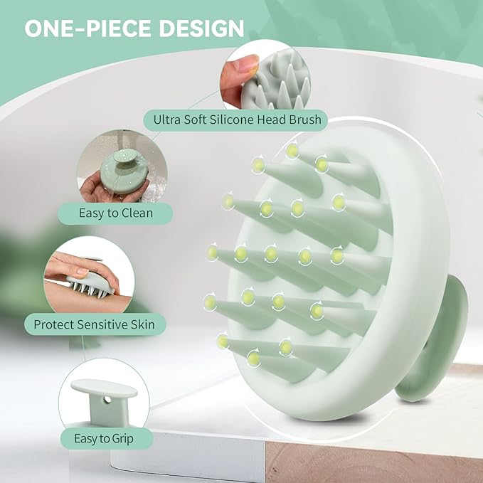 Silicone Scalp Massager Shampoo Brush, Shower Scalp Scrubber with Soft Bristles, for Hair Growth & Dandruff Treatment, Wet Dry Hair Massager for All Hair Types of Women (Light Green)