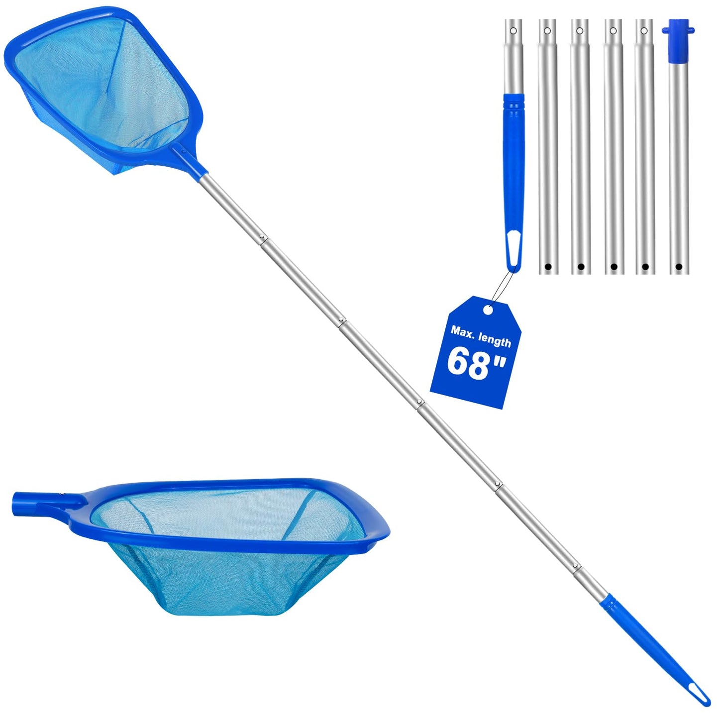 ROMIVO Hot Tub Pool Skimmer Net with Pole for Above Ground Inground Pool, Fine Mesh Pool Net Skimmer for Hot Tub Spa Fountain Pond, Pool Nets for Cleaning Length 31.7'' to 5.7 FT