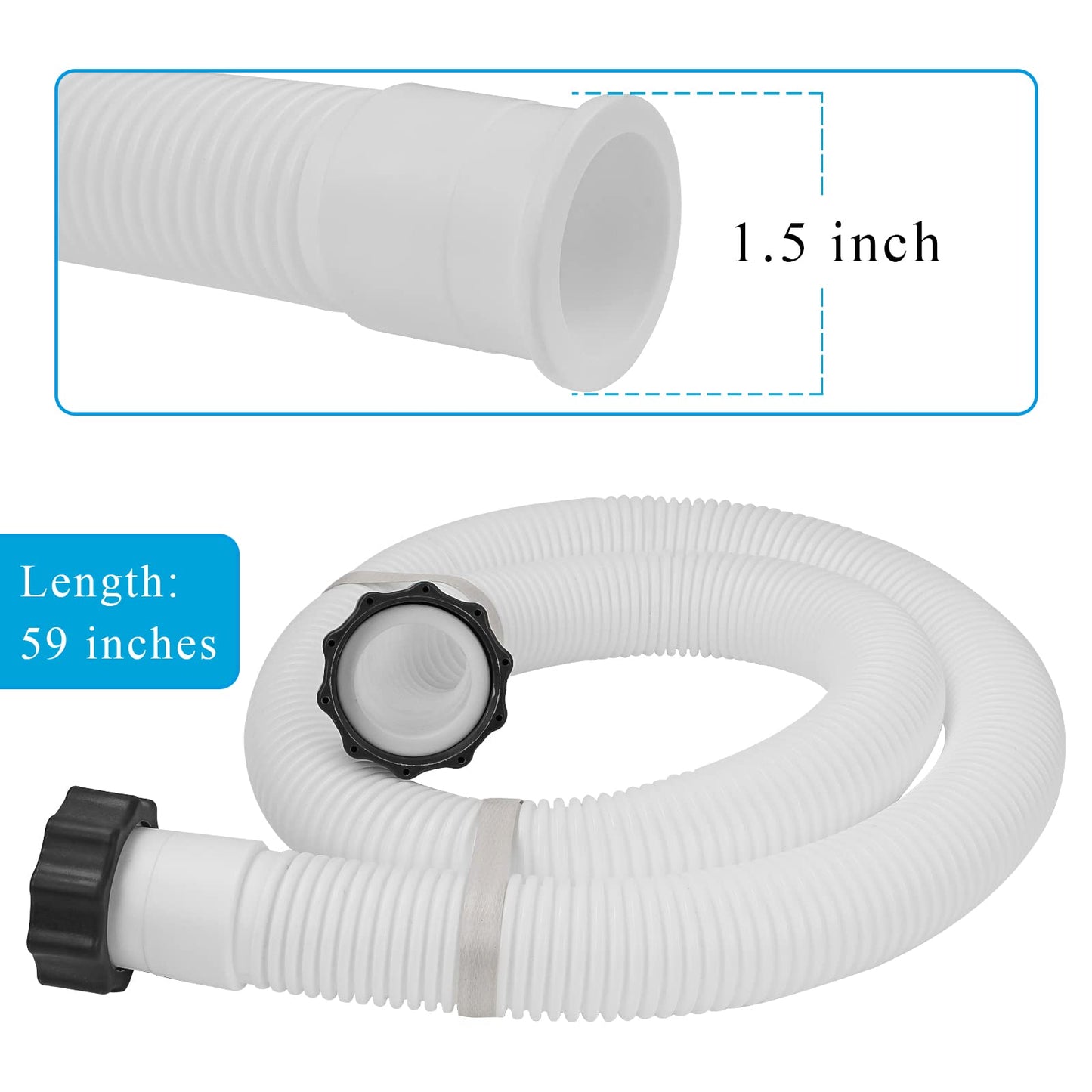 1.5" Pool Pump Hose for Intex Sand Filter Pump & Saltwater System, 59" Long Pool Sand Filter Hose 29060E Replacement for Coleman Above Ground Pool Filter - 2 PCS