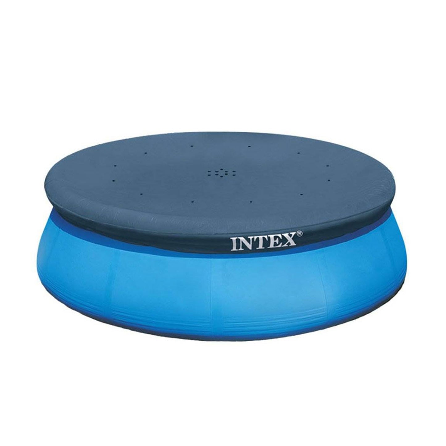 INTEX 28021E Pool Cover: For 10ft Round Easy Set Pools – Includes Rope Tie – Drain Holes – 12in Overhang – Snug Fit