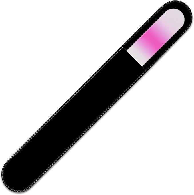 Mont Bleu Rainbow Crystal Nail File in Black Pouch - Large/Professional Size - Czech Tempered Glass - Handmade in Bohemia (Czech Republic)