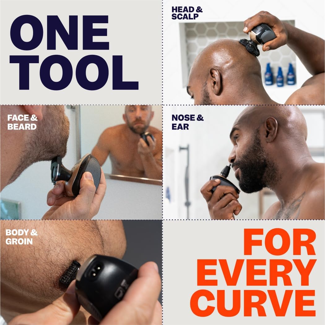 Freebird Electric Head & Body Hair Shaver - Mens Cordless Waterproof Razor with Rotary Blades (FlexSeries, Shaver Kit + One Blade Refill)
