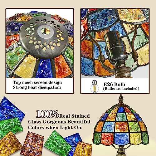 Small Tiffany Lamp Stained Glass Table Lamp Crystal Square Style,8 Inches Wide Lamp Shade Tiffany Style Night Light,15.7 Inches Tall Vintage TLamp for Bedroom Bedside