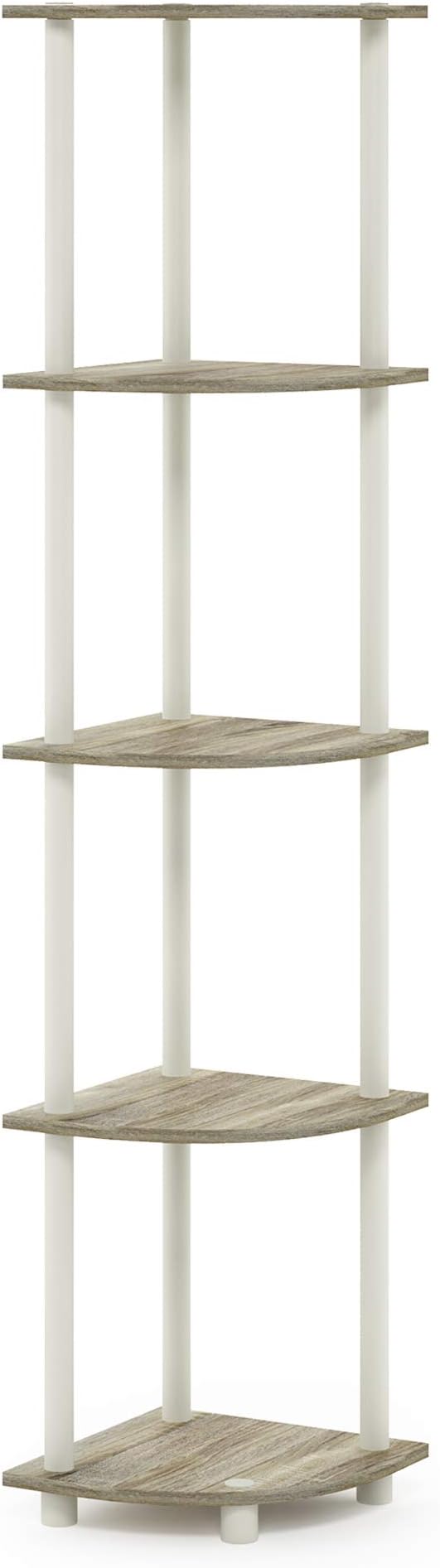 Furinno TURN-N-TUBE Corner Shelf, 5-Tier Corner Bookshelf, Open Storage Shelves, for Organization and Storage, Living Room, Home Office, Garage, Bedroom, Sonoma Oak