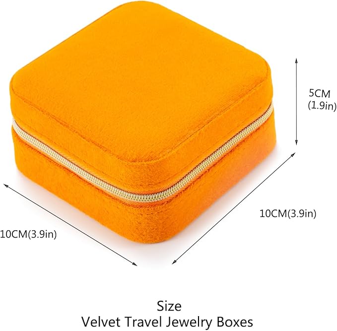 Plush Velvet Travel Jewelry Case Organizer, Small Travel Jewelry Box,Portable Jewelry Box Travel Mini Organizer Portable Display Storage Box For Rings Earrings Necklaces (Orange)