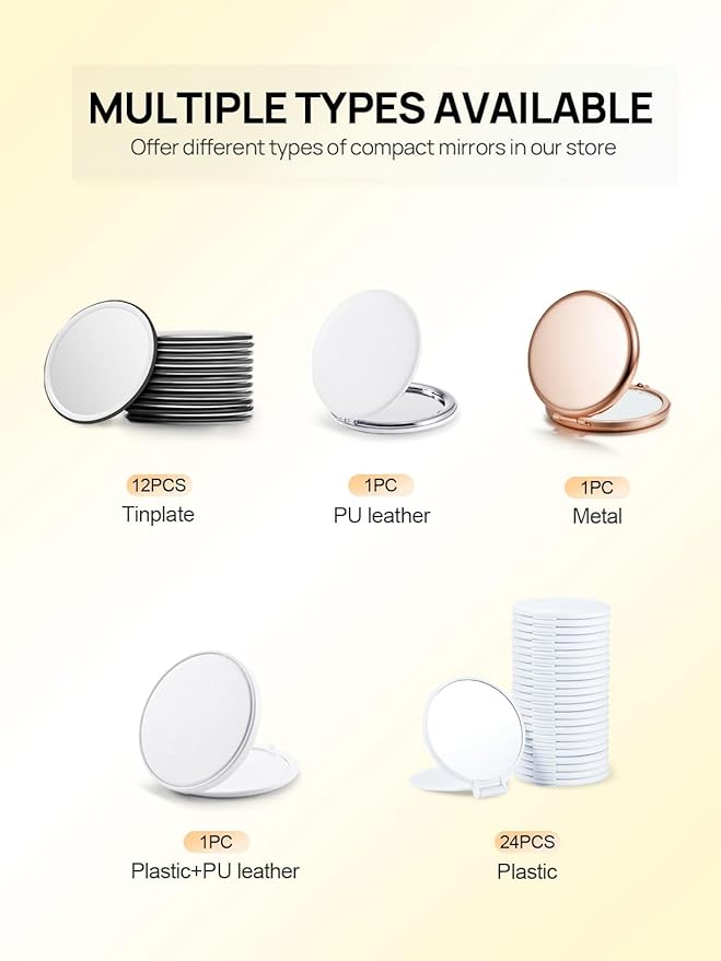 Compact Mirror Bulk, Set of 2 Double-Sided 1X/2X Magnifying Purse Pocket Makeup Mirrors(Round, Gold)