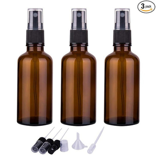 2oz Amber Glass Spray Bottles for Essential Oils, Small Empty Spray Bottle, Fine Mist Spray, Set of 3
