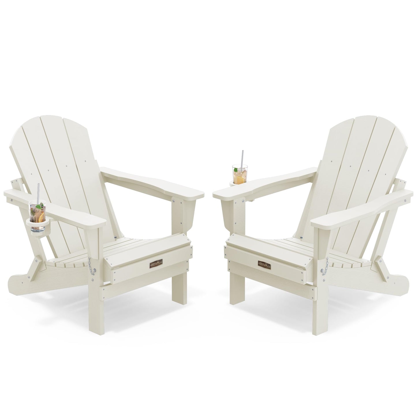 SERWALL Folding Adirondack Chair Set of 2, All Weather Patio Chair with Wood Texture, Fire Pit Chairs for Outdoor - White