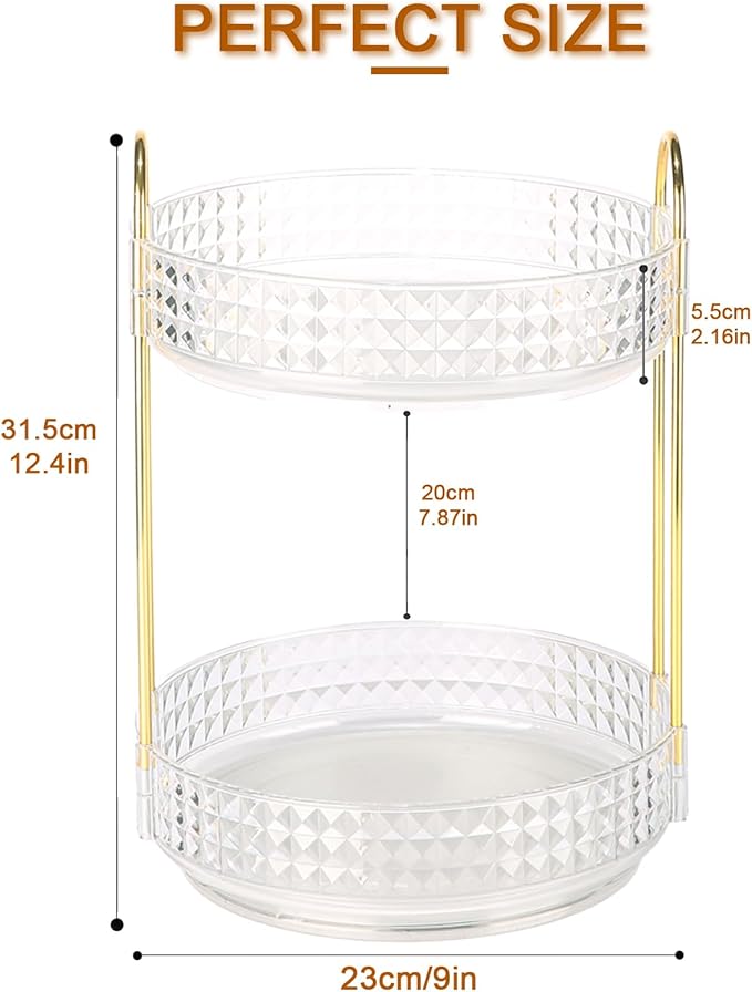 Fangoo 2 Tiers Clear Rotating Makeup Organizer for Vanity, 360 Spinning Skincare Organizers for Dresser Perfume Organizer Large Skincare Make up Storage Cosmetic Organizer for Bathroom Countertop