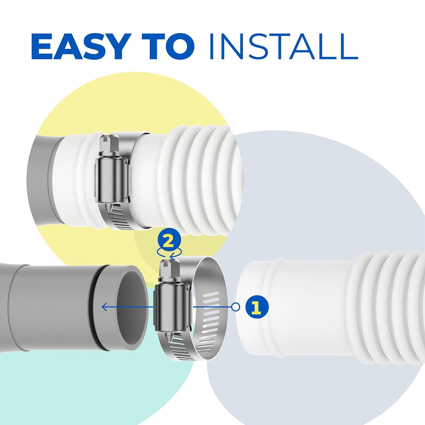 ANTOBLE Pool Hose for Intex 1.25" Diameter Above Ground Pool Pump Hoses Replacement Accessory 59" Long 1-1/4 Swimming Pool Filter Pump Hoses 607 637 With 4 Metal Clamps, 2 Pack