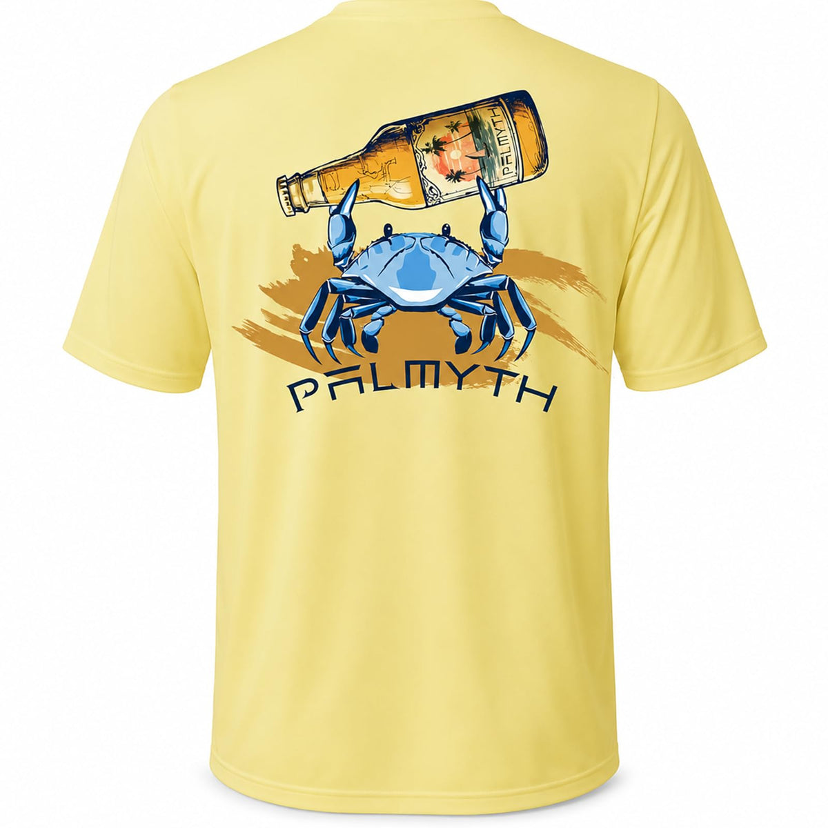 Palmyth Men's Fishing Shirt Short Sleeve Sun Protection UV UPF 50+ SPF T-Shirt (Yellow/Crab, XL)