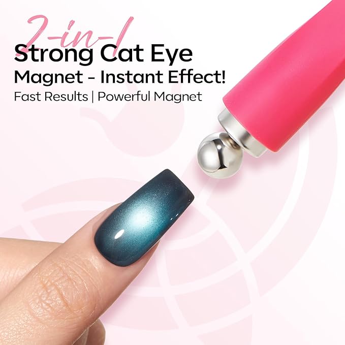Modelones Cat Eye Gel Polish Nail Magnet, 8-in-1 Cat Eye Magnet Tool for Gel Nails Strong Magnetic Nail Art Wand with Steel Ball, Glass Bead& French Tip&Clover Cateye Multi-Effect Magnets DIY Salon