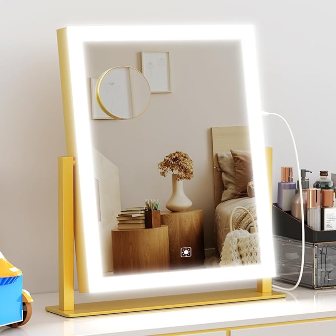 Lighted Makeup Mirror, Hollywood Vanity Mirror with Lights, Three Color Modes，Detachable 10X Magnification Mirror, Smart Touch Control, 360°Rotation (15.2in)