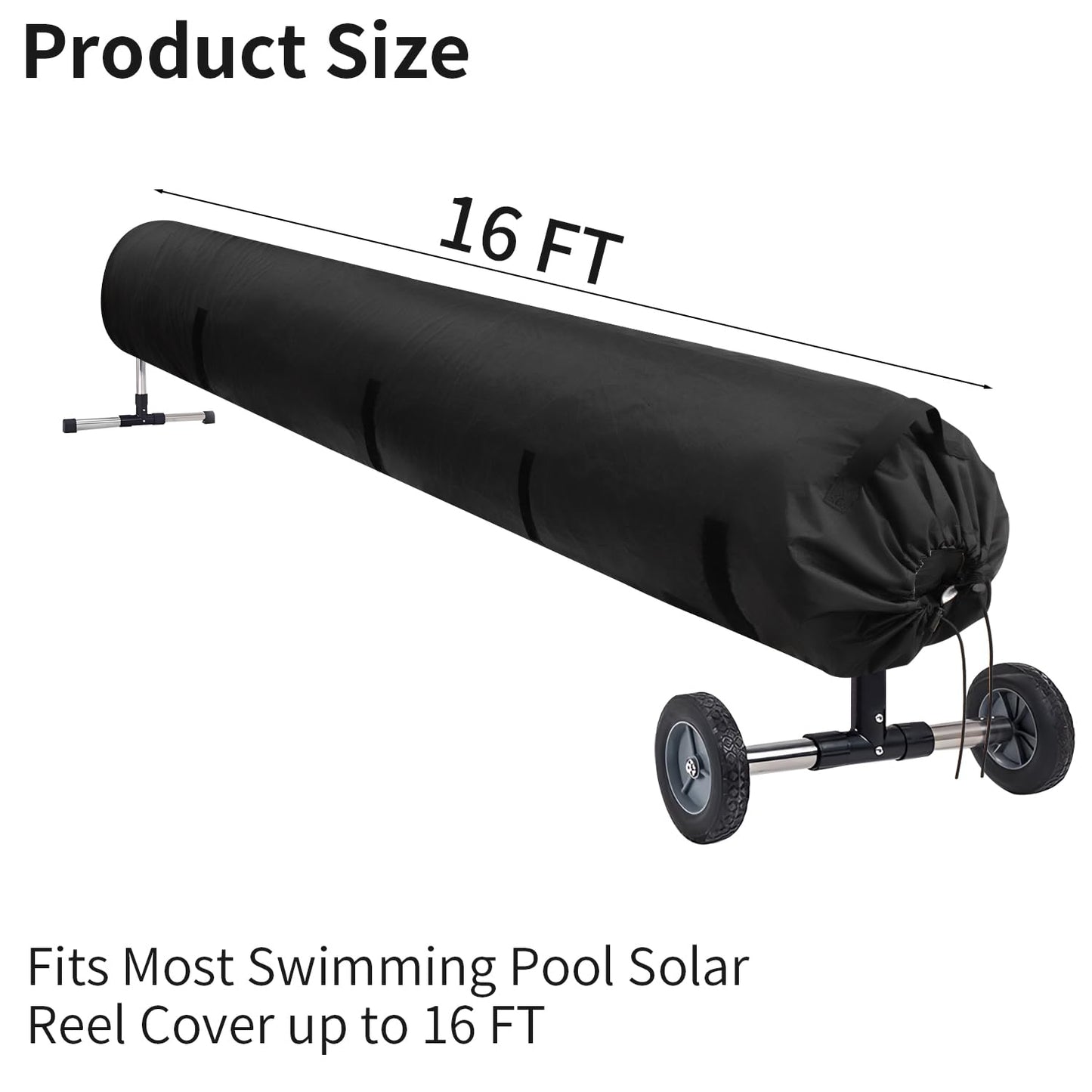 UCEDER Pool Solar Reel Cover with Adjustable Strap, 420D Waterproof Heavy Duty Solar Blanket Protective Cover for Above Ground and Inground Swimming Pool (Black, 16 Ft)
