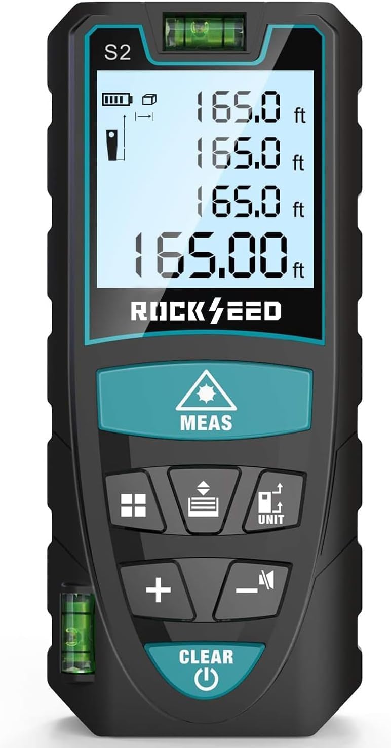 Laser Measure,RockSeed Digital Laser Distance Meter with 2 Bubble Levels,Portable M/in/Ft Unit Switching Backlit LCD and Measuring Distance/Area/Volume/Pythagorean