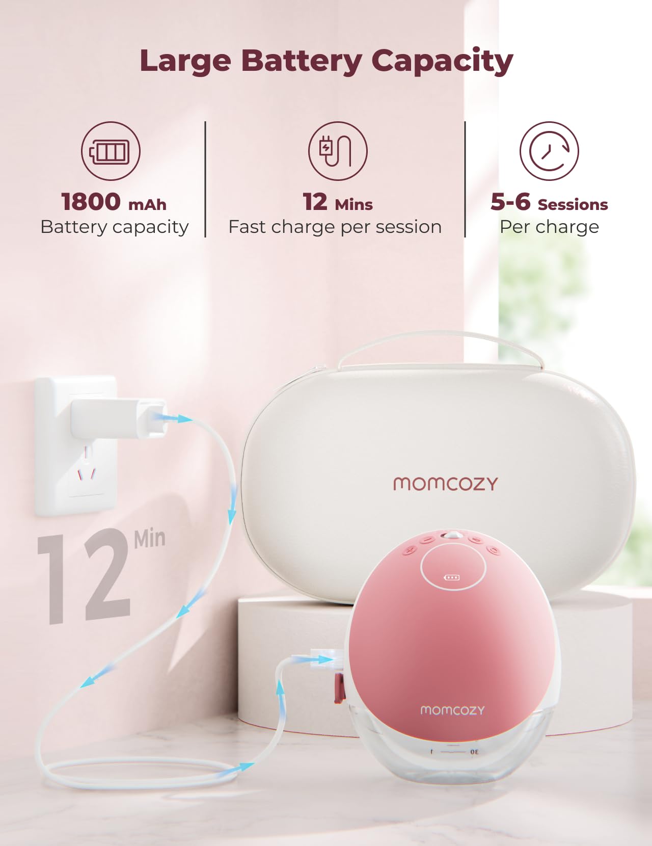 Momcozy Wearable Breast Pump, Hands Free Upgraded Mobile Flow | M9, App Discreet Control with Personalized Multi-Modes & 15 Levels, Wearable Breast Pump 24mm, 2 Pack Cozy Red