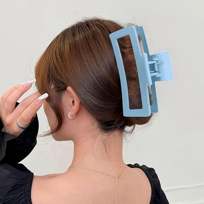5 Inche Gradient Blue Extra Large Claw Clips for Thick and Long Hair, 4 Pack Xl Jumbo Oversized Matte Non-slip Rectangle Hair Clips for Women, Big Strong Hold Jaw